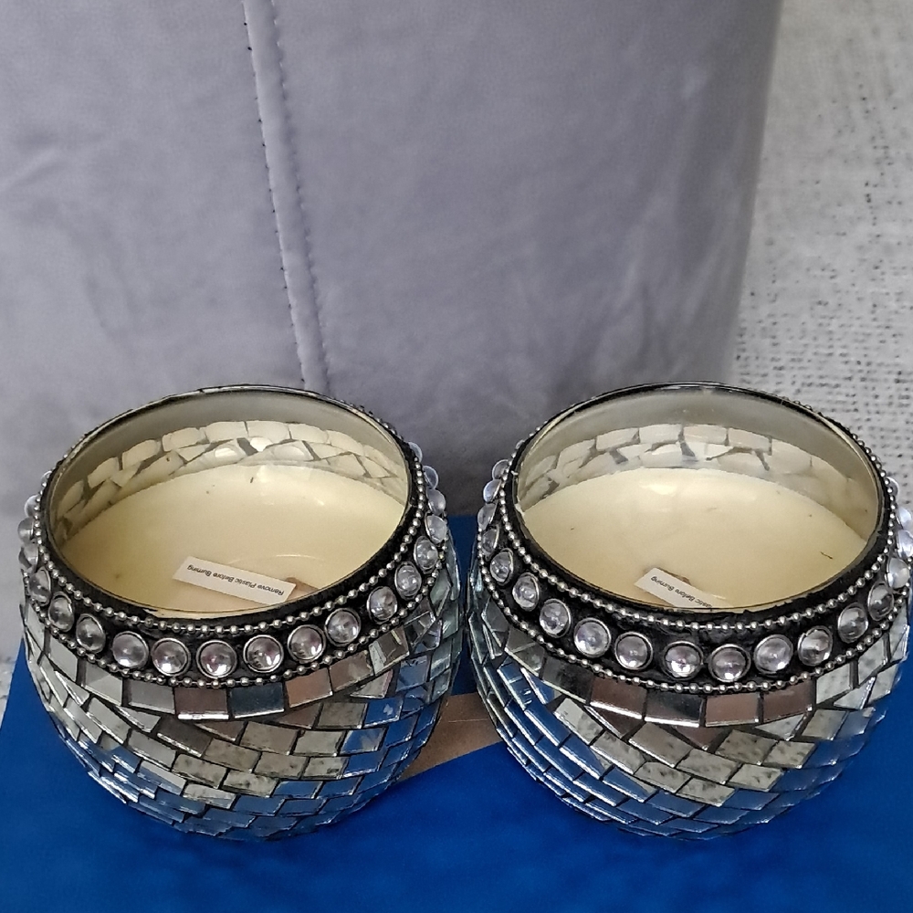 Elegant Silver Mosaic Candle Holders